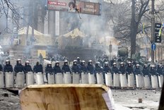 Polizeibarrikade in Kiew am 12. Februar 2014. (Foto: Aimaina Hikari, CC BY-SA 3.0)