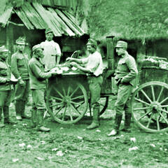 Feldküche des DR 5 im Dezember 1914 in Nordungarn. (Foto: Archiv Hausdorf)