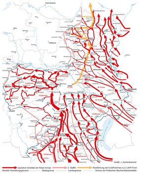 Die Wiener Operation im Überblick. In der Artikelserie wird jener Teil der Operation thematisiert, bei dem die Sowjets von Wien an die letzte Hauptkampflinie vorstießen. (Grafik: Jörg Aschenbrenner)