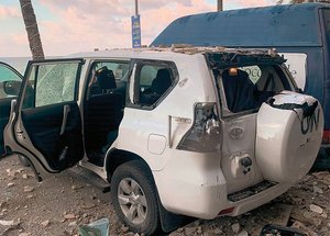 Die UNTSO-Beobachter sind von den Kämpfen im Nahen Osten direkt betroffen. Hier eines ihrer zerstörten UN-Fahrzeuge. (Foto: UNTSO/Robert Kulterer)