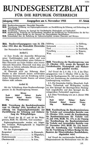 Bundesverfassungsgesetz vom 26. Oktober 1955 über die Neutralität Österreichs. 