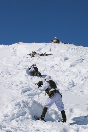 Soldaten des U-Elementes bei der Höhe „General Tretter“ verwenden verschiedene Gefechtsanschläge, um ihre Waffen gemäß dem Grundsatz „Wirkung vor Deckung“ einzusetzen. Foto: RedTD/Gerold Keusch) 