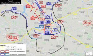 Inbesitznahme von Debalzewe und Rücknahme der ukrainischen Kräfte aus dem Frontbogen. (Grafik: Böhm)