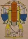 Diese Grafik erklärt den Aufbau des kugelförmigen Sicherheitsbehälters. In der Mitte befindet sich der zigarrenförmige Reaktordruckbehälten. Der obere Bereiche ist die Montageöffnung des, die betreten werden kann. Die seitlichen Kammern dienen als Kondensations- und Druckabbaukammern. Der untere Bereich ist der Steuerstabsantriebraum, in dem die 113 Steuerstäbe mit Elektromotoren in die gewünscht Position gebracht werden.  (Grafik: AKW Zwentendorf)