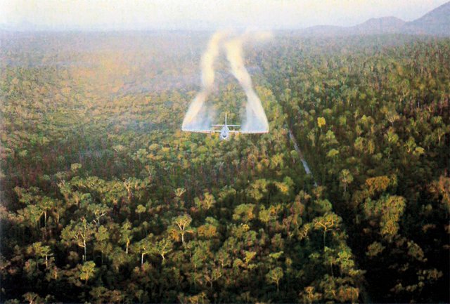 Eine C-123 sprüht Herbizide, um dem Gegner die Deckung des Waldes zu nehmen oder die Nahrungsmittelproduktion zu stören. (Foto: USAF/gemeinfrei)