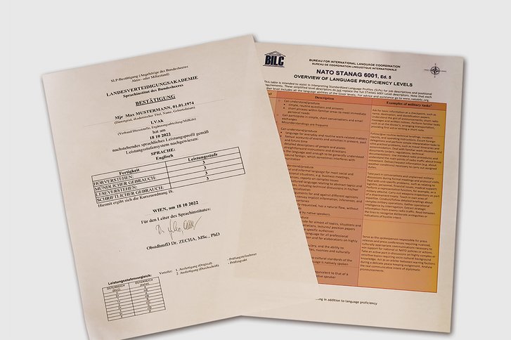 Zertifikat des Sprachlichen Leistungsprofiles und Anforderungen nach NATO-Standards. (Foto: RedTD/Selina Lukas)