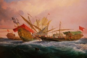 Gemälde der Seeschlacht von Gibraltar von Antonio Brugada aus dem Jahr 1852. (Foto: Gabor Orban)
