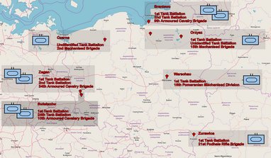 Die Standorte der polnischen Panzertruppe. (Foto: OpenStreetMap; RedTD/Nikischer)