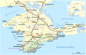 Übersichtskarte der von Russland annektierten Halbinsel Krim. (Grafik: Maximilian Dörrbecker (Chumwa), <a href="https://creativecommons.org/licenses/by-sa/2.0/" target ="_new">CC BY-SA 2.0 </a>)