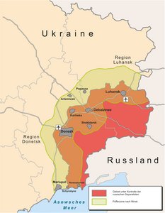 Übersichtskarte mit der Pufferzone nach dem zweiten Minsker Abkommen. (Grafik: Rizzardi nach National Security and Defence Council of Ukraine)