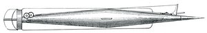 So mag der erste Luppis- Whitehead Torpedo ausgesehen haben. (Grafik: Torpedounterricht für die k.u.k. Kriegsmarine)