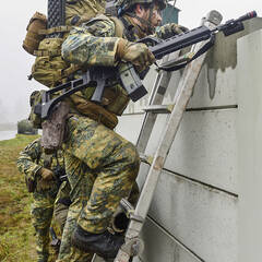 Ein österreichischer Infanterist überwindet eine Mauer. (Foto: Carl Schulze)