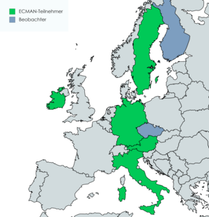 Die fünf ECMAN-Teilnehmer-Nationen, plus Tschechien und Finnland. (Grafik: mapchart.net)