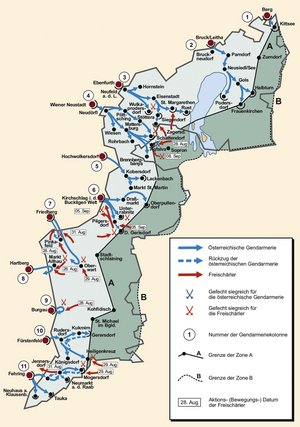 Der Einmarsch der österreichischen Gendarmerie in das Burgenland vom 28. August bis 8. September 1921. (Grafik: RedTD/H. P. Luigi Rizzardi)