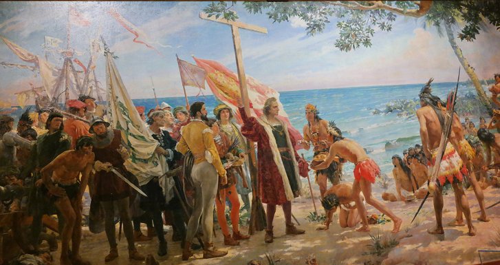 Ausschnitt des bekannten Gemäldes "Die erste Huldigung von Kolumbus in der Neuen Welt" von Jose Garnelo aus dem Jahr 1892. (Foto: Gabor Orban)