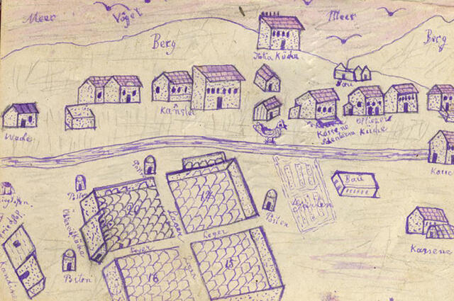 Skizze des Kriegsgefangenenlagers aus dem Tagebuch von Josef Robinau. (Grafik: Archiv Martin Prieschl)