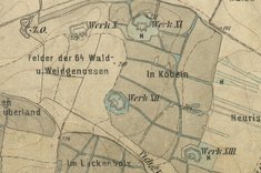 Die Floridsdorfer Schanzen auf einer historischen Karte. (Karte: Militärgeographisches Institut)