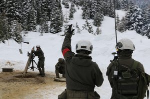 Der Kommandant des sGrW-Zuges leitet das Niederhaltefeuer im Feuerstellungsraum beim Mölser Niederleger. Das Scharfschießen der Granatwerfer war ein Teil des Kompaniegefechtsschießens. (Foto: RedTD/Gerold Keusch)