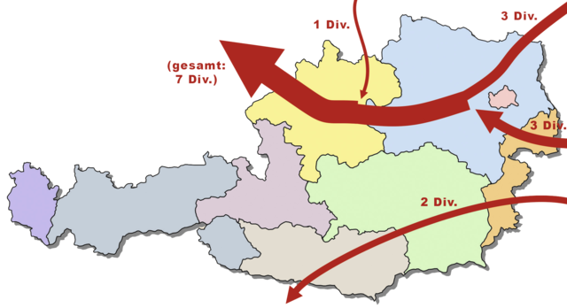 Die vermutliche Absicht der Kräfte des Warschauer-Paktes, wenn der Kalte Krieg in Österreich "heiß" geworden wäre. (Grafik: Bundesheer/Rizzardi, Keusch)