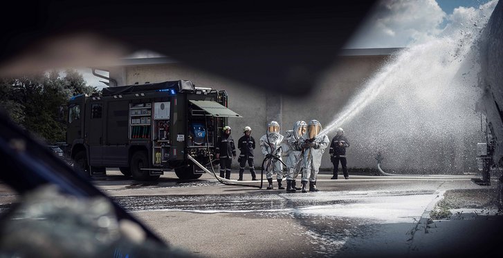 Das Löschfahrzeug-ABC im Übungseinsatz. (Foto: HBF/Daniel Trippolt)