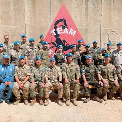 Der österreichische Oberst Hubert Pavlic (sitzend, 4. v. li.), Deputy Chief of Staff der UNTSO-Mission, mit den Militärbeobachtern. (Foto: UNTSO)