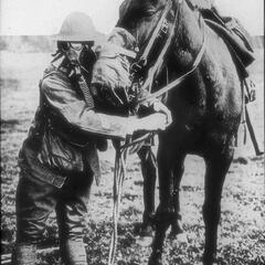 Foto: Ein US-Soldat und sein Pferd mit ABC-Schutzmasken. (Foto: Bureau of Medicine and Surgery/U.S. Navy/gemeinfrei)