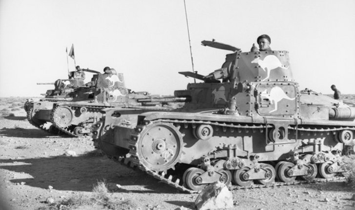 Soldaten der 9th Australian Division, Teil der 8. britischen Armee, die in Nordafrika gegen die Achsenmächten im Zweiten Weltkrieg kämpften. Die 8. britische Armee hatte den Spitznamen "Desert Rats". (Foto: James Francis Hurley)