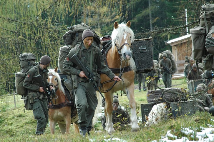 Im Gebirgskampf werden die scheinbar veralteten, aber zuverlässigen Elemente wie Tragtiere oder Trägerkolonnen verwendet. (Foto: Majewski)