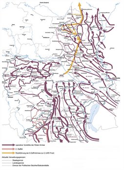 Die sowjetischen Vorstöße im Zuge der Wiener Operation im Frühjahr 1945 bis zur Etablierung der letzten Hauptkampflinie zwischen Krems und Lilienfeld. (Grafik: RedTD/Aschenbrenner)