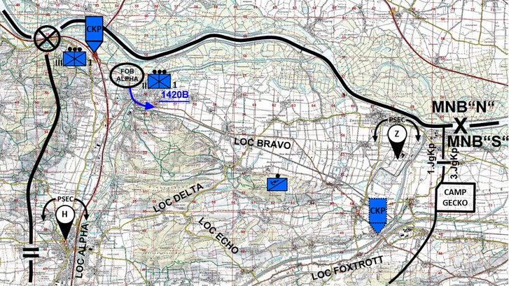 Karte zur Lageentwicklung 4: Ablöse Checkpoint. (Grafik: Gerald Luger)