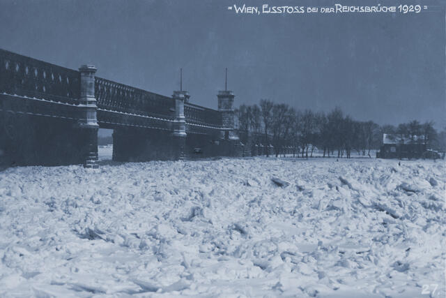 Die Eislandschaft bei der Reichsbrücke im Februar 1929. (Foto: Archiv Rauchenbichler)