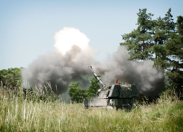 Panzerhaubitze M109A5Ö im scharfen Schuss. (Foto: Bundesheer/Julia Weichselbaum)