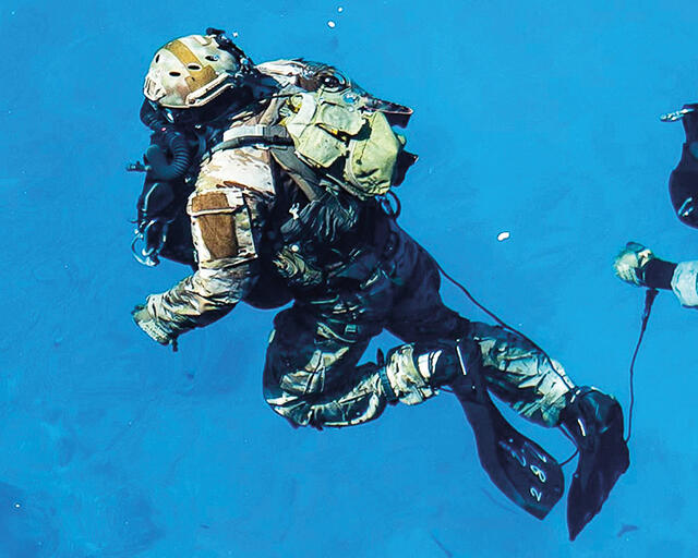 Ein Kampfschwimmer taucht mit Plattenträger. (Foto: Bundesheer/Paul Kulec)