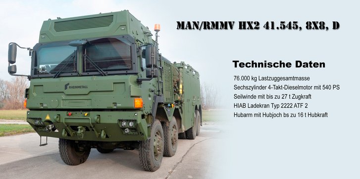 Schweres, geschütztes Bergefahrzeug MAN/RMMV HX2 41.545, 8x8, D. (Foto: HLogS/KfW)