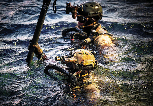 Hook and Pole Verfahren zum Aufentern aus dem Wasser auf Schiffsbordwände. (Foto: Bundesheer/Paul Kulec)