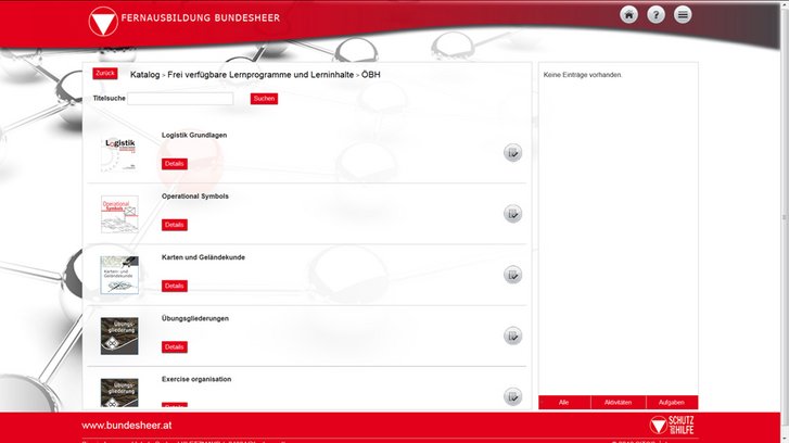 Der Katalog auf der neuen Internetseite der Fernausbildung bietet eine Gesamtübersicht aller verfügbaren Kurse.