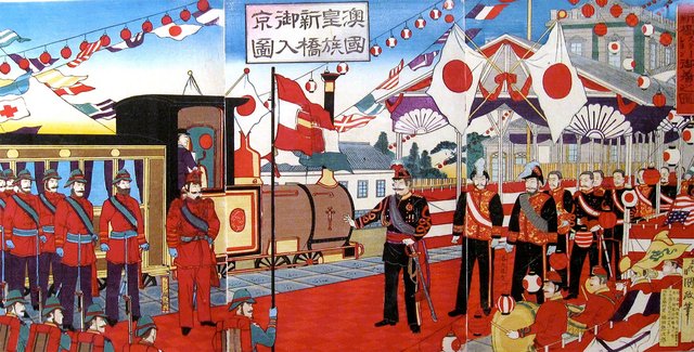 Erzherzog Franz Ferdinands Ankunft am Shinbashi-Bahnhof in Tokyo. (Foto: Archiv Pöcher)