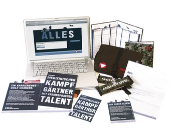 Personalwerbemaßnahme 2007 im adaptierten Bundesheer-Design; die Sujet-Gestaltung erfolgte im Zusammenhang mit dem damaligen „CI-Prozess“, z. B.  mit dem Slogan „Kampfgärtner mit  Fremdsprachentalent“. (Foto: Bundesheer)