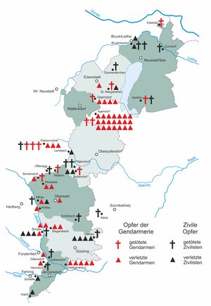 Orte mit Grenzzwischenfällen und Opfern von Gendarmerie und Zivilpersonen. (Grafik: Jörg Aschenbrenner)