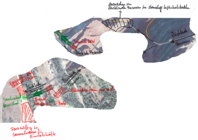 Ausgangslage "Dreikönig" - die Lage ist zunächst unübersichtlich und das Lagebild lückenhaft. (Foto: Peter Hofer auf Plan "Zentrum am Berg"; Laabmayr und Partner ZT GesmbH)