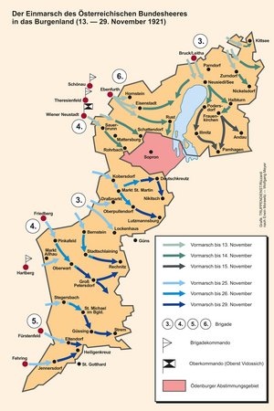 Der Einmarsch des Österreichischen Bundesheeres in das Burgenland ab dem 13. November 1921. (Grafik: RedTD/H. P. Luigi Rizzardi)
