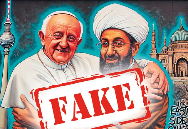 Ein gefälschtes Graffiti, das scheinbar auf die Berliner Mauer gesprayt wurde. Die Erstellung hat nur wenige Minuten benötigt. (Foto: OpenAI/DALL-E)