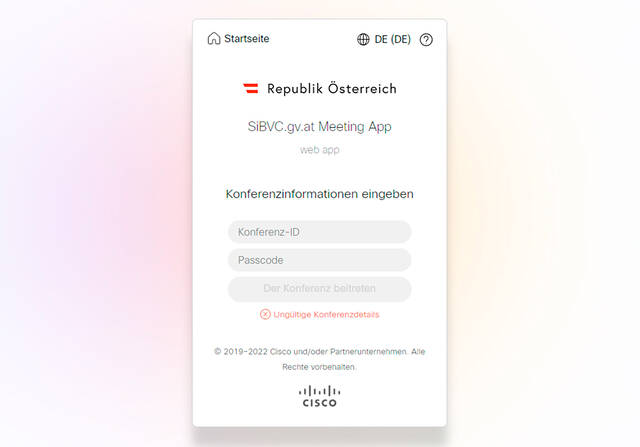 Startseite des Videokonferenzsystemes des Bundes, mit dem das VKS13 interoperabel ist. (Foto: Bundesheer/RedTD)