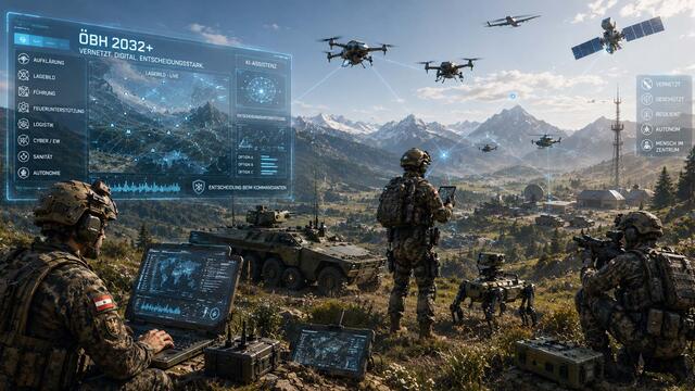 KI-generierte Darstellung autonomer Kriegsführung im digitalen Zeitalter