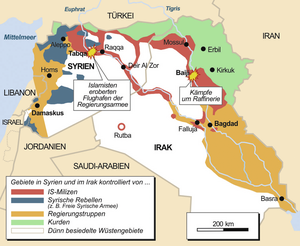 Übersicht des vom IS kontrollierten Gebiets Ende 2014. (Grafik: Rizzardi/Quelle APA)