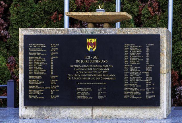 Denkmal für die gefallenen Soldaten des Österreichischen Bundesheeres und die getöteten Gendarmen in der Martin-Kaserne in Eisenstadt. (Foto: Martin Senekowitsch)