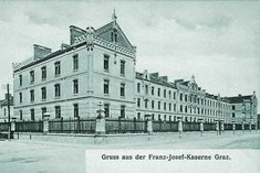 Eines der beiden langgezogenen Mannschaftsgebäuden der Franz-Josef-Kaserne, später Alpenjägerkaserne, in Graz. (Foto: Archiv Rauchenbichler)