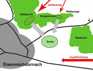 Skizze des Gelände mit den Resten der Voralpenstellung. (Grafik: Keusch)