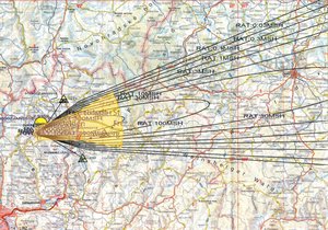 Dieser Auszug aus dem ABC-Informationssystem zeigt bei einer 2,9-kt-Detonation bereits bei Standard-Windverhältnissen eine Zugweite von 200 km. (Grafik: Michael Schrenk)