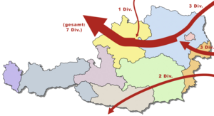 Die vermutliche Absicht der Kräfte des Warschauer-Paktes, wenn der Kalte Krieg in Österreich "heiß" geworden wäre. (Grafik: Bundesheer/Rizzardi, Keusch)